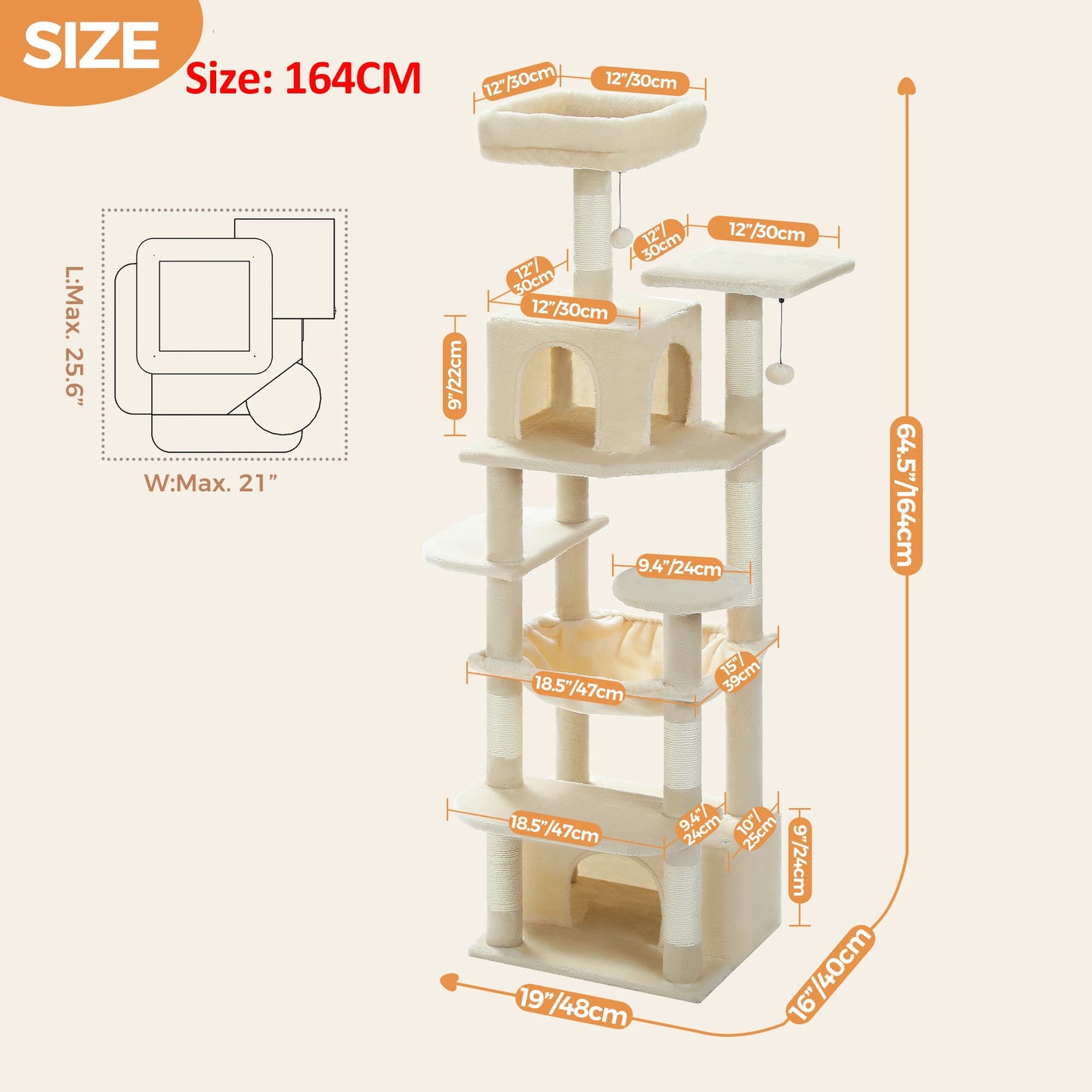 184cm Large Cat Tree and Tower for Indoor Cats With Sisal-Covered Scratching Posts Spacious Hammock Padded Perches and Condos