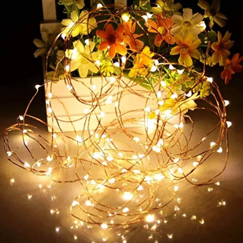 2/5/10M LED Copper Wire Light String Fairy Garland Battery Powered Garden Bedroom Party Wedding Christmas New Year Ornament