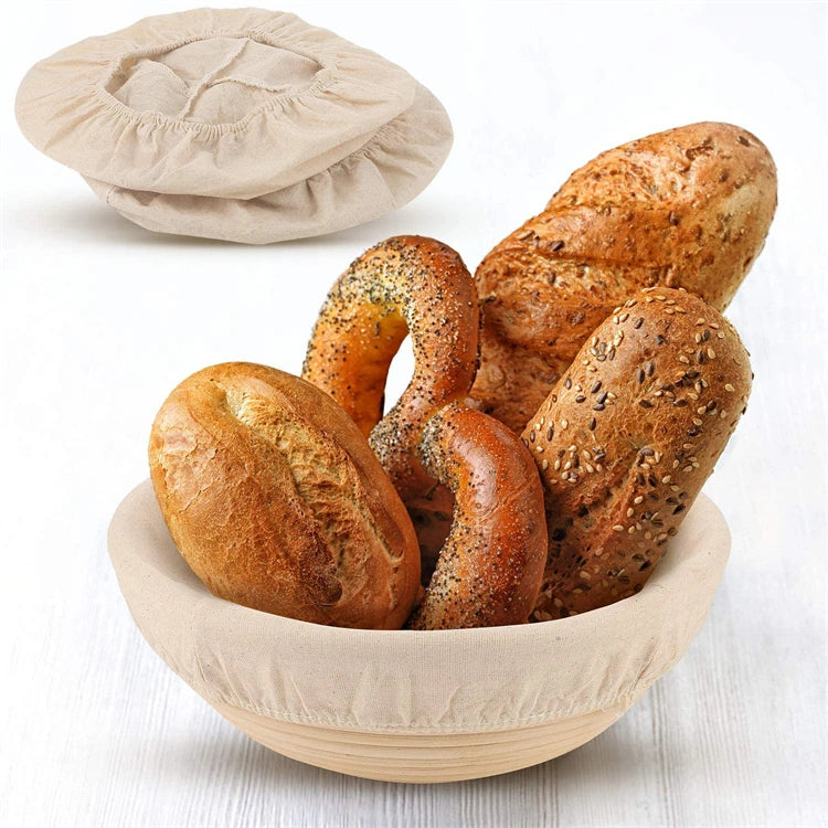 LMETJMA Bread Proofing Basket Round Oval Long Banneton Rattan Bread  Dough Proofing Proving Rattan Basket with Linen Liner Cloth