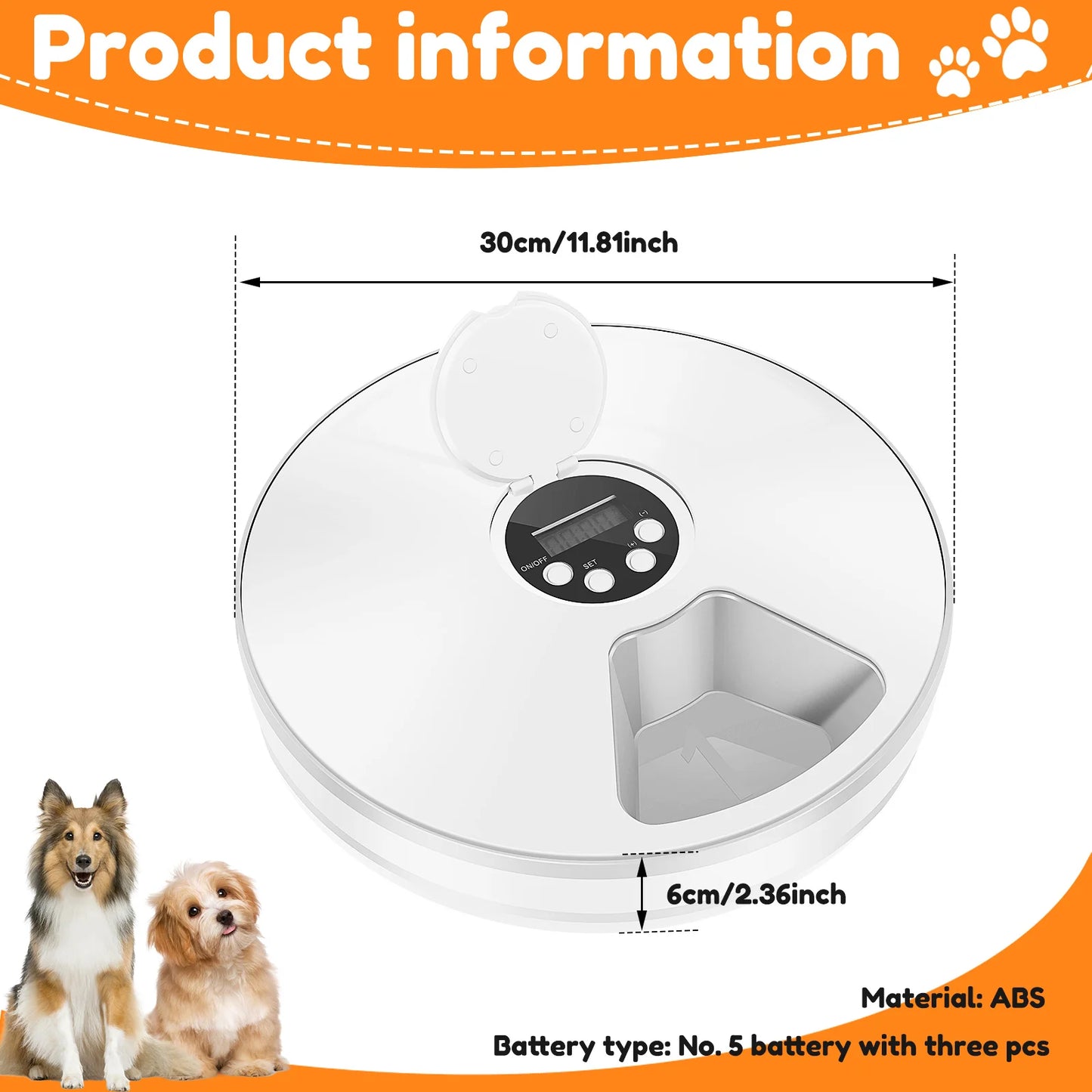 Automatic Pet Feeder 6-Grids 24 Hour Timing Wet/Dry Snacks Feeding Device Battery Powered For Cats Dogs Foods Dispenser