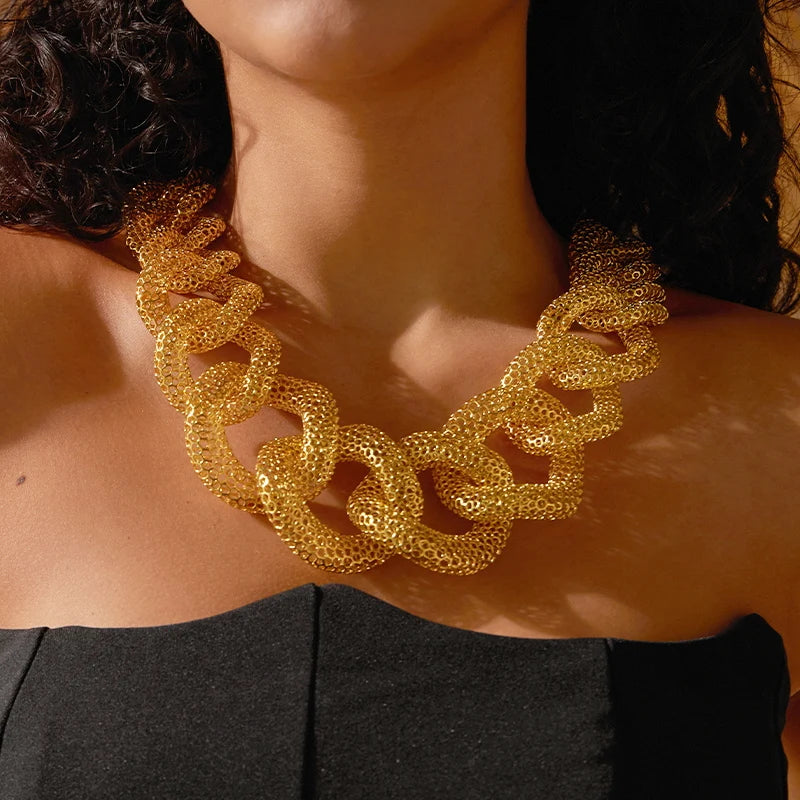 IVOG Multi ring Hollow Chain Design Necklace For Women Gold Color Necklaces Brass Collar Fashion Jewelry