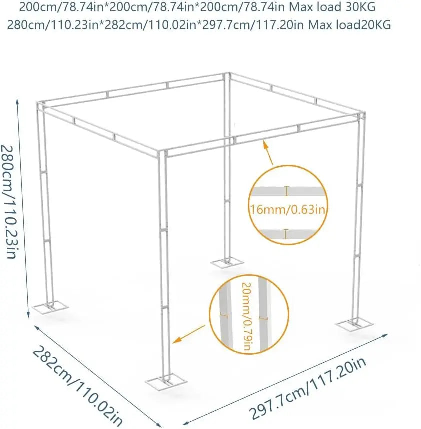 3M x 3M Wedding Backdrop Stand Canopy Frame Adjustable Awning Stand Kit