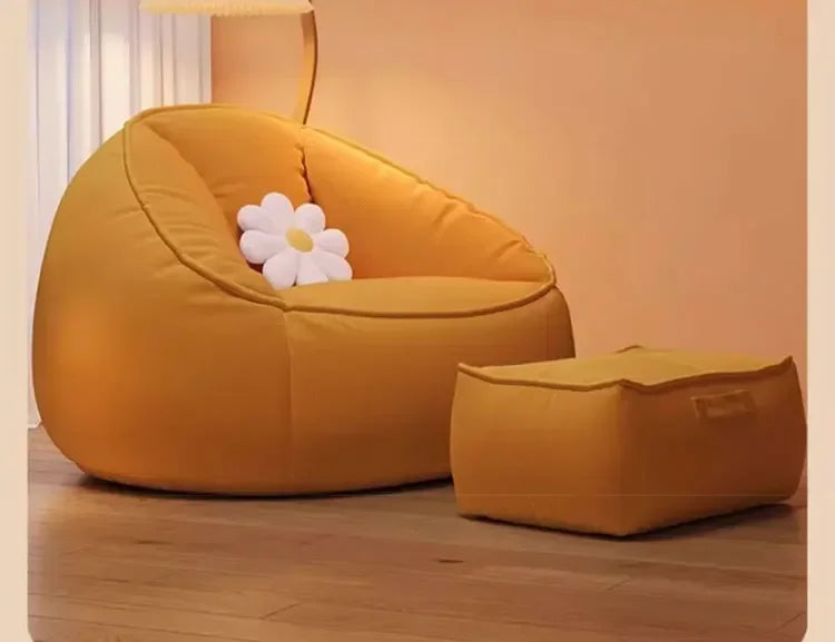 Single Lazy Bean Bag Sofa Upscale Soft Balcony Comfortable Sofa Chair with Footrest Padding Included Home Furniture