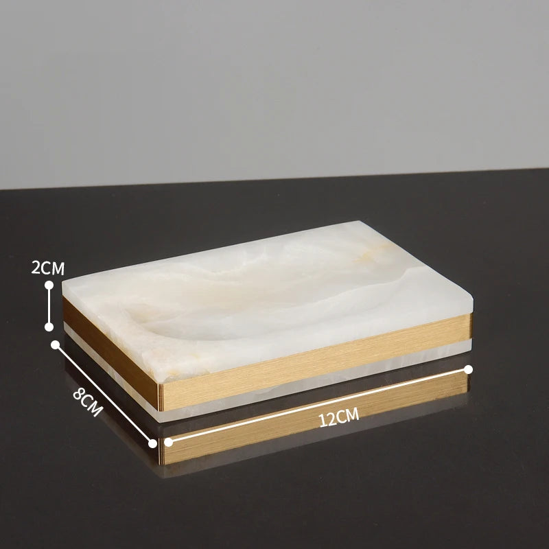 White Onyx Natural Marble Bathroom Accessories Gold Luxury Soap Dispenser Cotton Swab Holder Toothbrush Holder Bathroom Set
