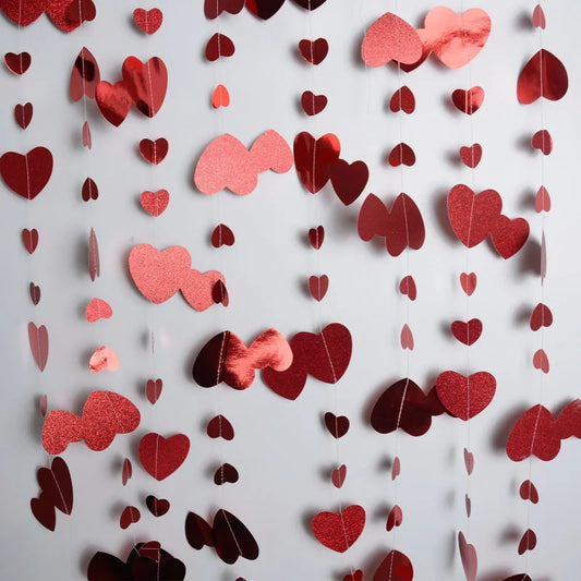 1PC 4M Wedding Red Heart Garland,  Love Streamer Glitter Paper Banner  Anniversary Birthdays Parties Home Hanging Decoration