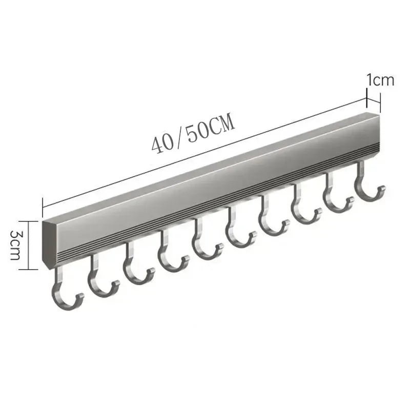 Aluminum Alloy Hooks Rack Wall Mounted Drill-Free Kitchen Utensils Storage Row Hook Holder Bathroom Robe Towel Coat Hangers