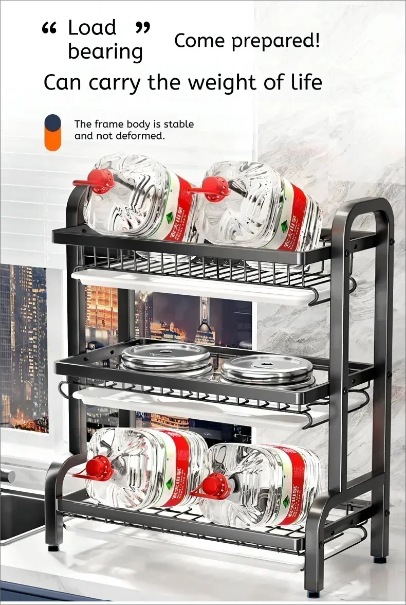 2 Tier Stainless Steel Dish Drainer with Utensil Holder Compact Rust Proof Kitchen Storage Organiser Drying Rack for Dishes