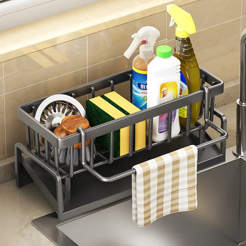 Kitchen Stainless Steel Sink Drain Rack Sponge Holder Faucet Storage Soap Drainer Towel Rack Shelf Organiser Accessories