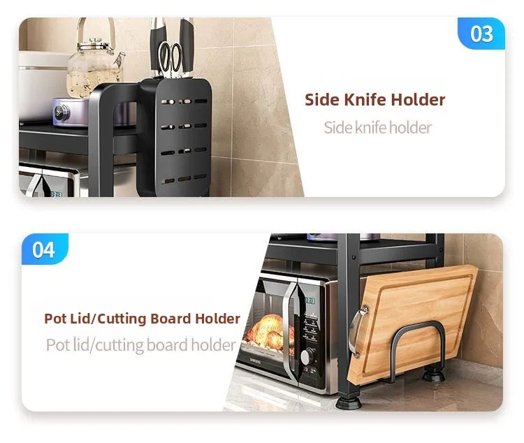 Kitchen Microwave Oven Rack Double Layer Expandable Multi Functional Home Appliance Storage Shelf Carbon Steel No Installatio...