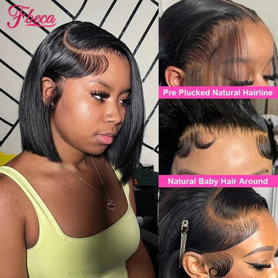 13x4 Straight Lace Frontal Bob Wig Pre Plucked Human Hair Wigs Brazilian Remy Bone Straight Short Bob Wig For Women 10-14 Inch