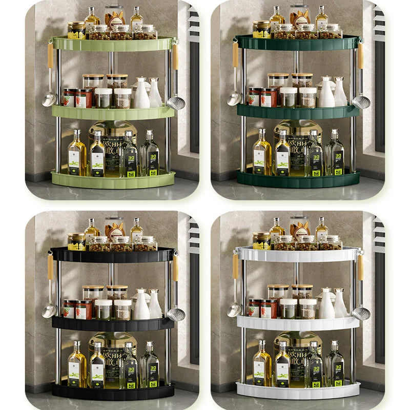 Kitchen Spice Rack Shelf Countertop Corner Multifunctional Seasoning Supplies Rack Saving Spice Rack Organiser with Hooks