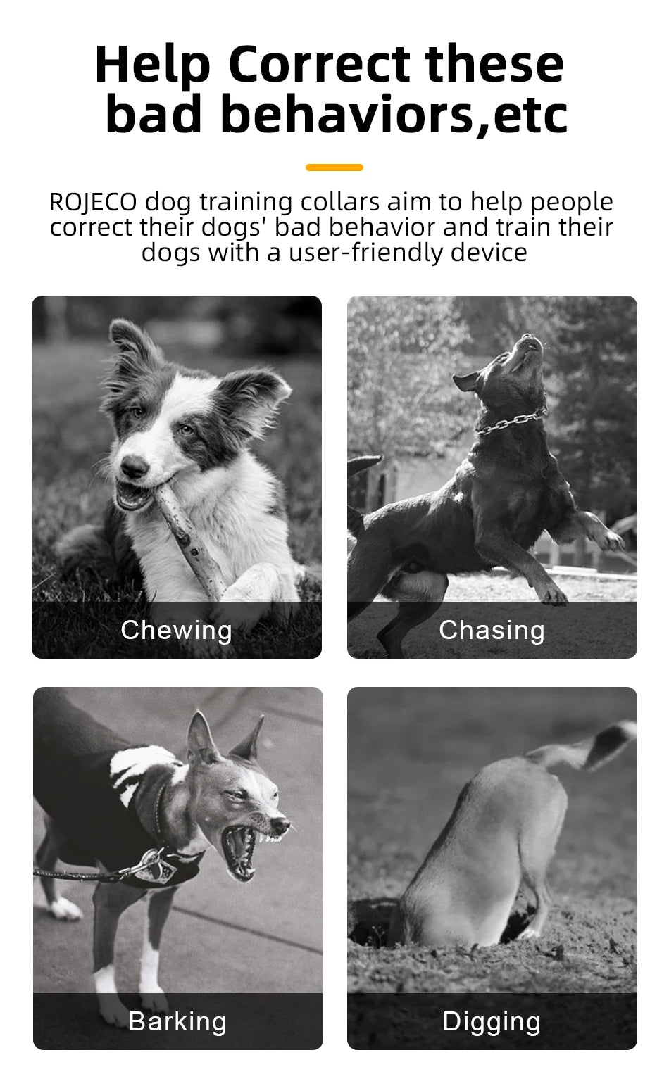 ROJECO Electric Dog Training Collar – Digital Rechargeable Remote with Bark Control, Waterproof, for Dogs