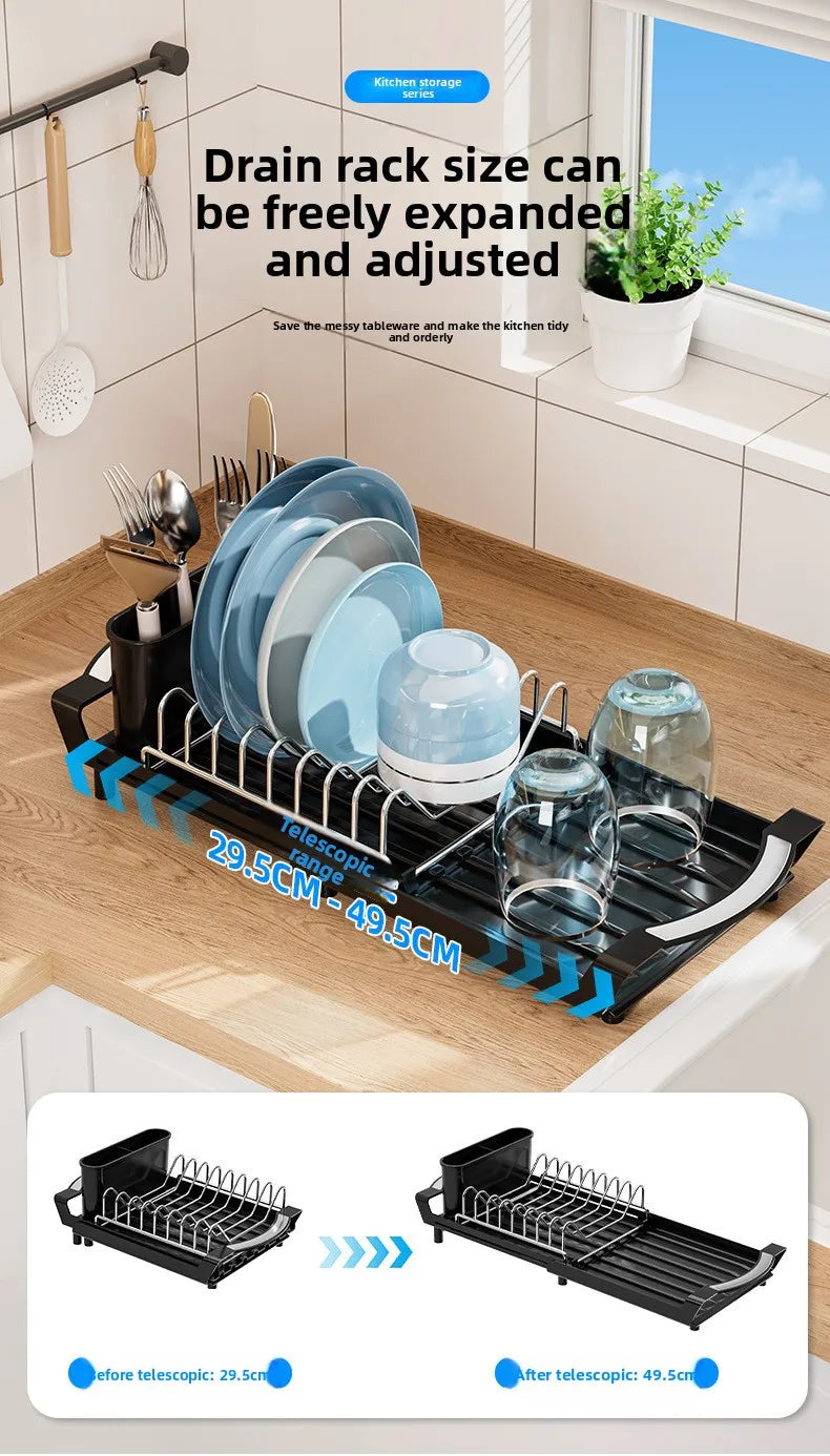 1pcs Expandable Small Dish Drying Rack Dish Racks for Kitchen Counter Dish Drainer with Removable Cutlery Holder
