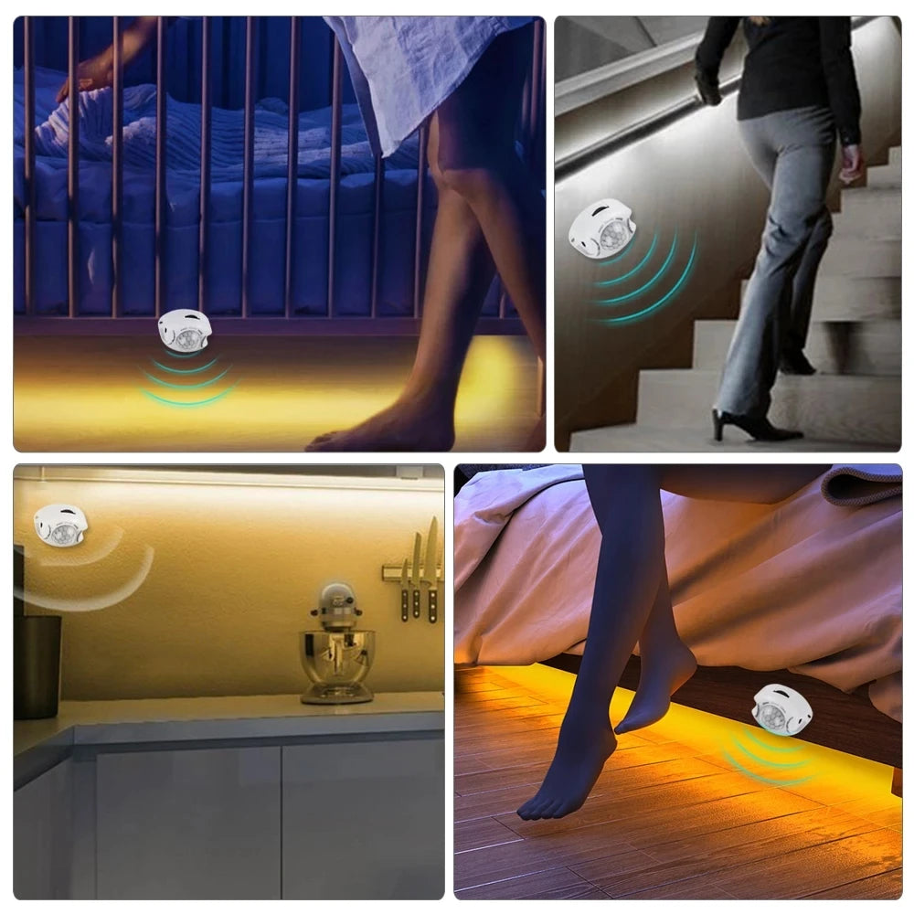 Motion Sensor Under Cabinet Lights Cupboard Kitchen Bed Emergency Night Light Flexible LED Strip DC 12V US EU Power Adapter