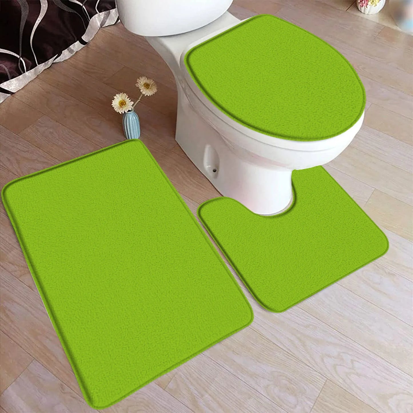 Black Bath Mat Set Modern Solid Colour Home Doormat Carpet Flannel Bathroom Decor Floor Rugs U-shaped Pad With Toilet Lid Cover