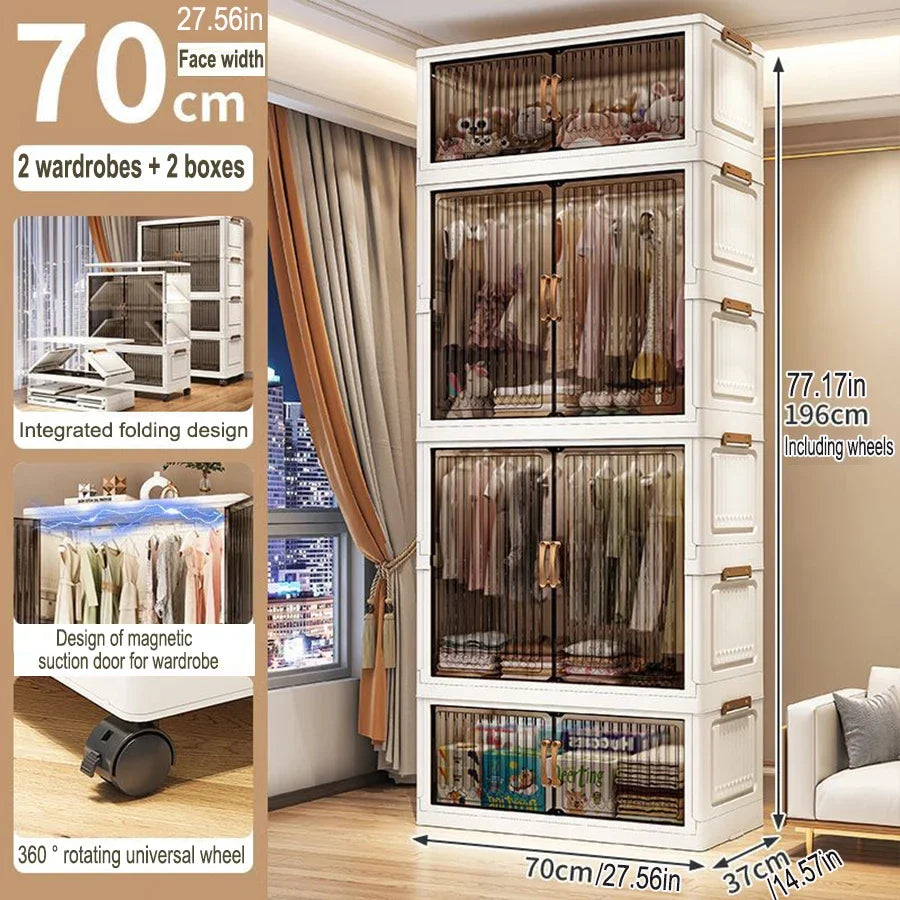 70-80cm Multifunction Folding Storage Cabinet | Dustproof Foldable Wardrobe & Closet Organiser | Heavy-Duty Household Sundries Locker Storage Box