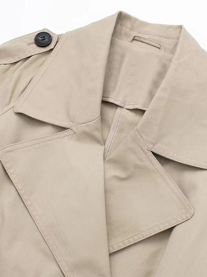 Women Trench Coat With Belt Solid Double Breasted