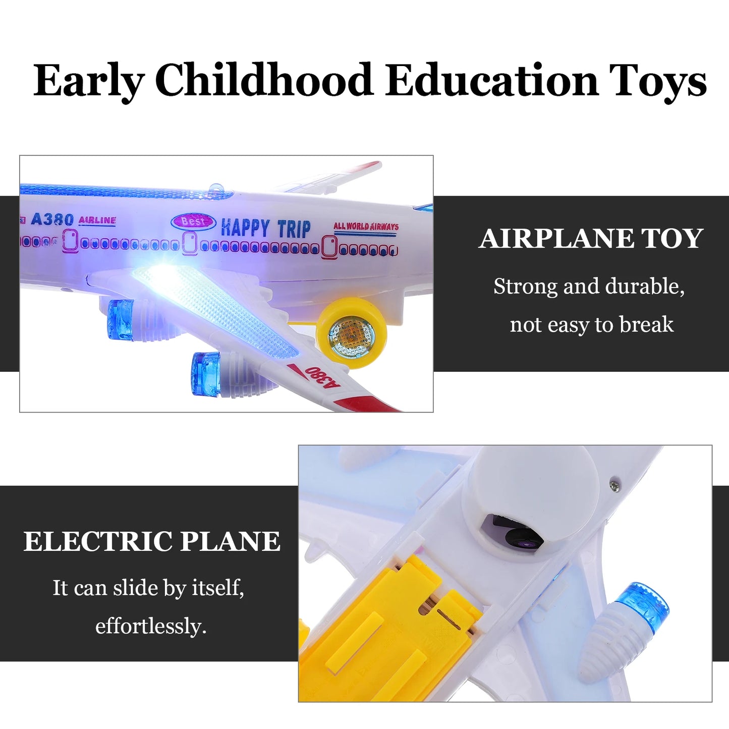 Electronic Airplane Toy with Music & Lights – Auto-Rotating Educational Aircraft Toy for Kids