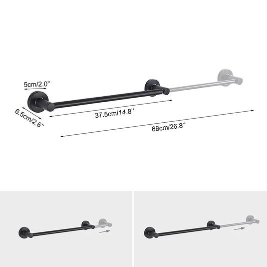 Bathroom Retractable Towel Single Bar Black, Chrome Single Towel Rack Extended Drying Towel Hanging Bar Bathroom Stainless Steel