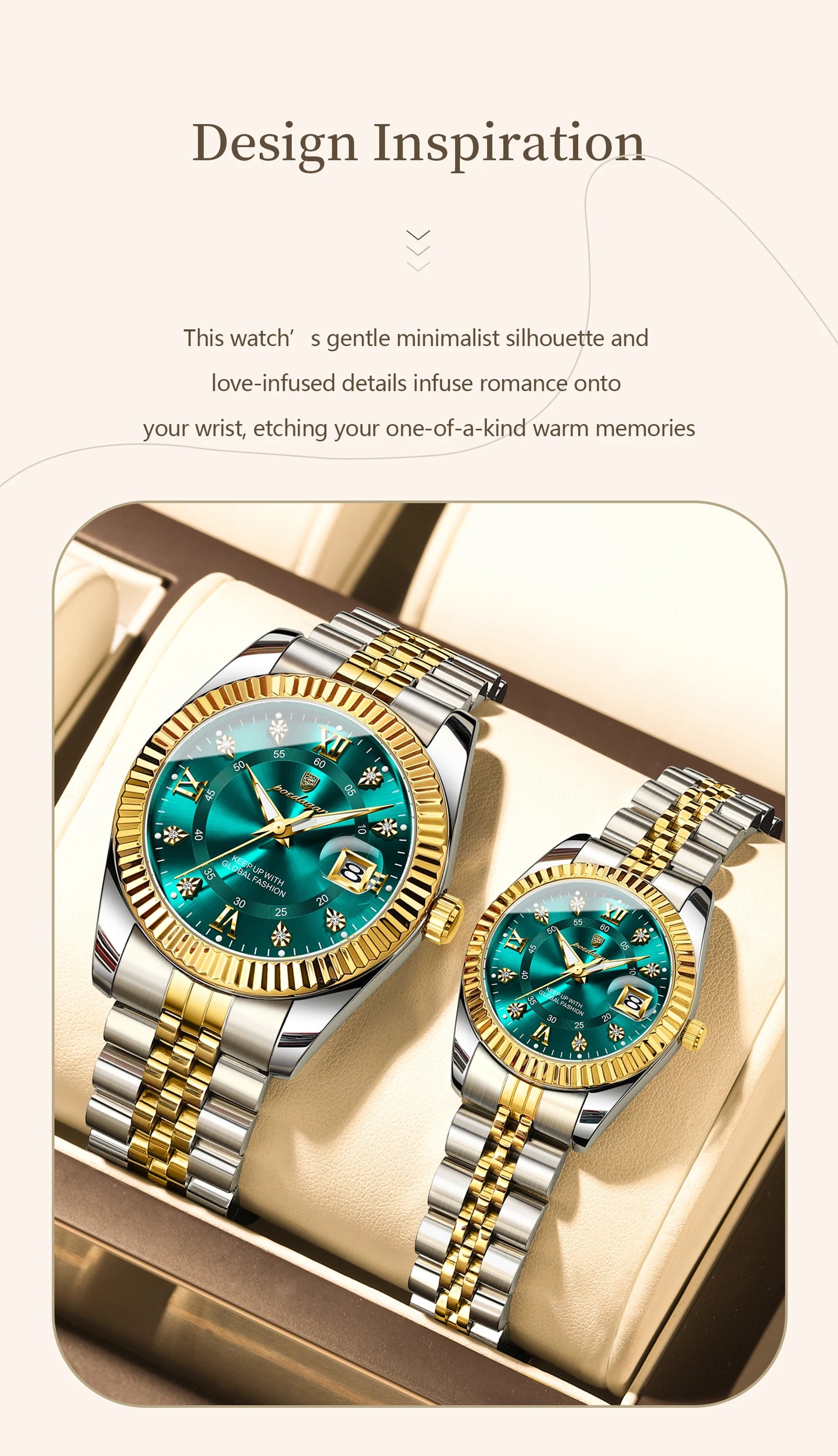 POEDAGAR Top Luxury Couple's Watches Luminous Date Classic Watches For Couple Quartz Stainless Steel Couple Watch Lovers Set+Box