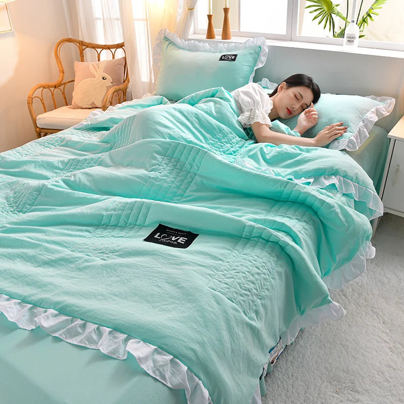 Korean Princess Floral Embroidery Summer Bedding Set