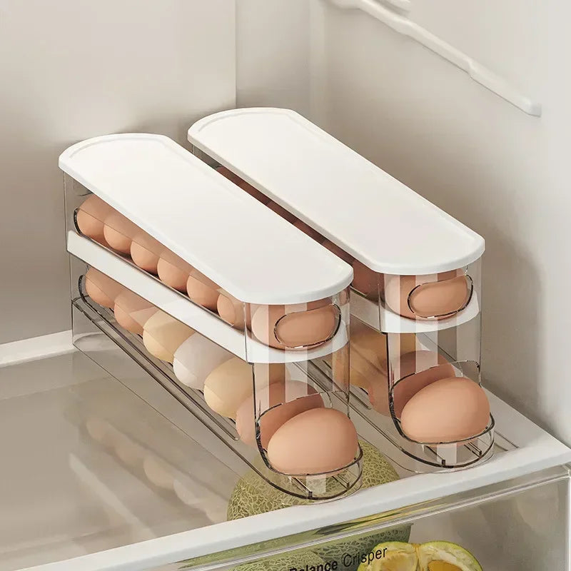 Bilayer Fridge Egg Storage Box Automatic Rolling Eggs Holder Rack Ladder Style Refrigerator Eggs Dispenser Egg Organiser Holder
