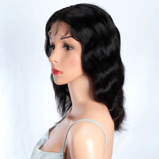 Lekker 14" Short Deep Wavy Bob 13x1 T Part Lace Front Human Hair Wigs For Women Brazilian Remy Hair Middle Part Body Wave Wigs