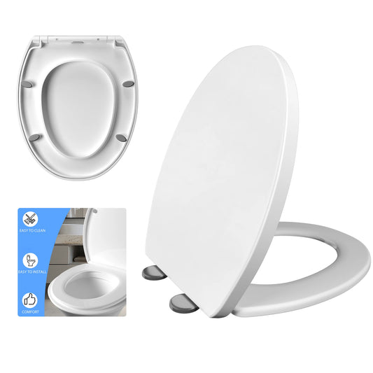 Soft Close Toilet Seat with Quick Release, Heavy Duty PP Anti-Bacterial Toilet Seats White with Adjustable Hinges,O Shape Toilet