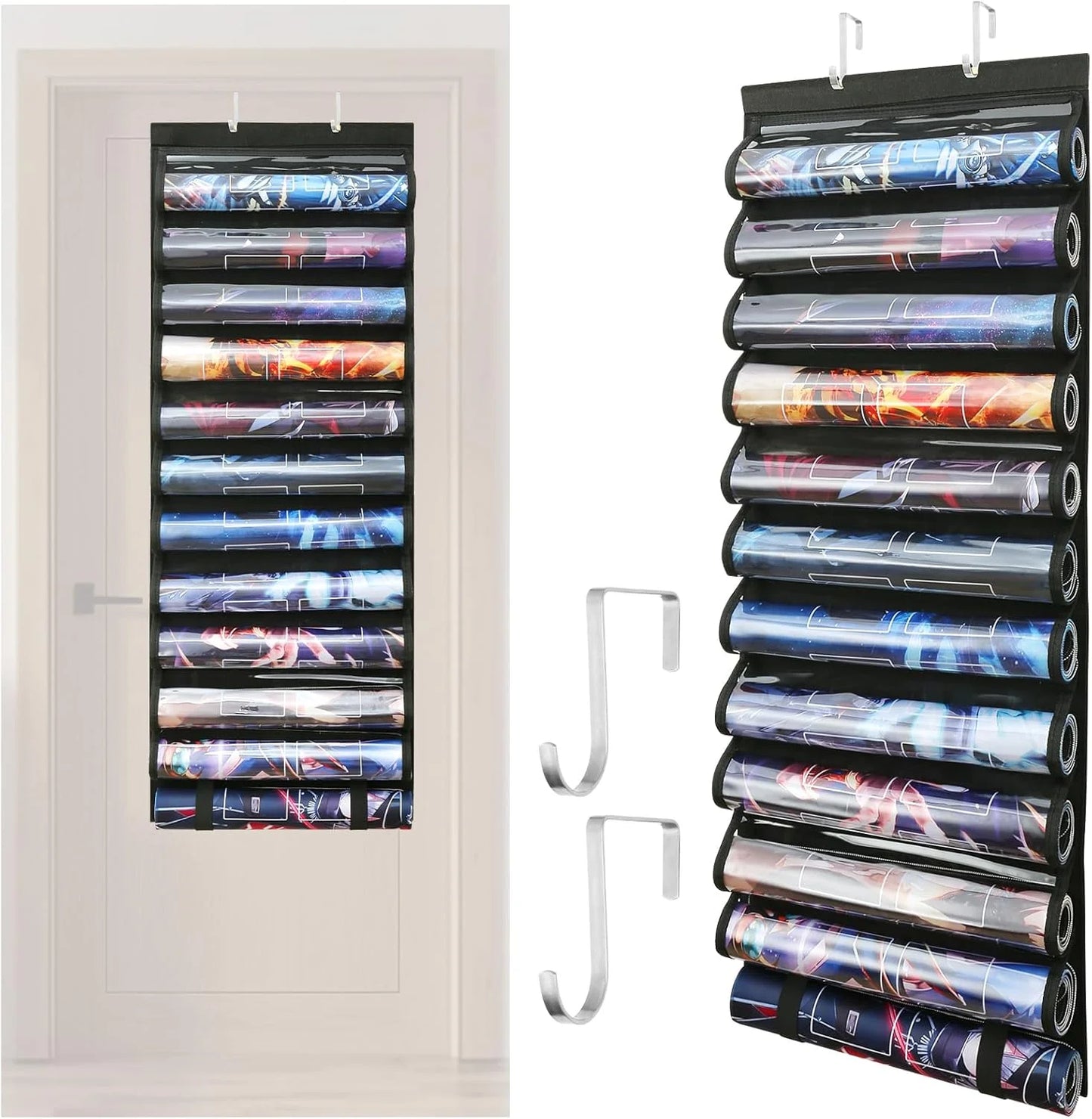Playmat Holder - Portable Organiser Rack for TCG/RPG Mat, Compact Storage Solution for MTG & Collectible Game Mats with 2 Hooks