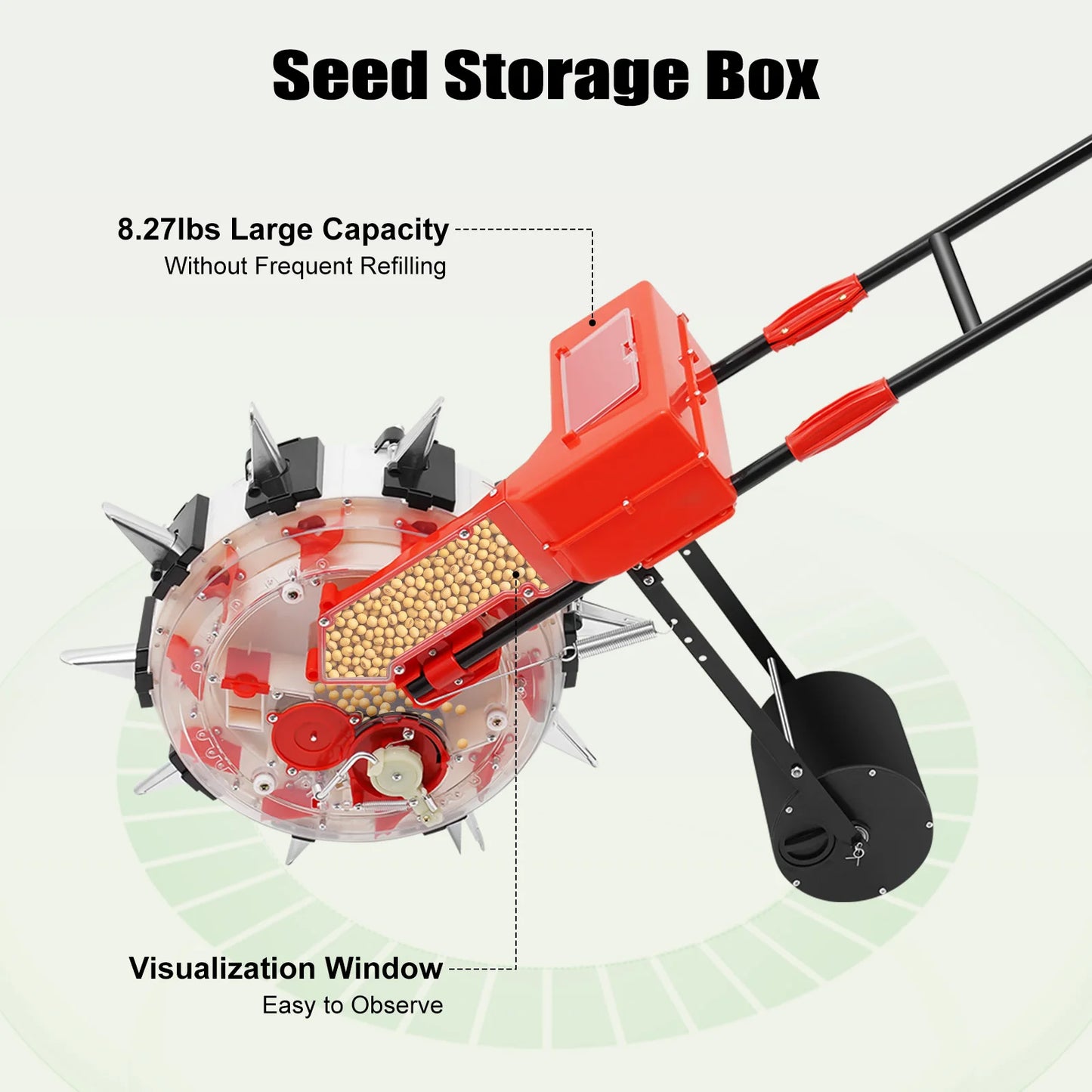 Garden Push Seeder Adjustable Sowing Depth Accurate Seed Distribution Hand-Push Seeder for Easy Harvesting