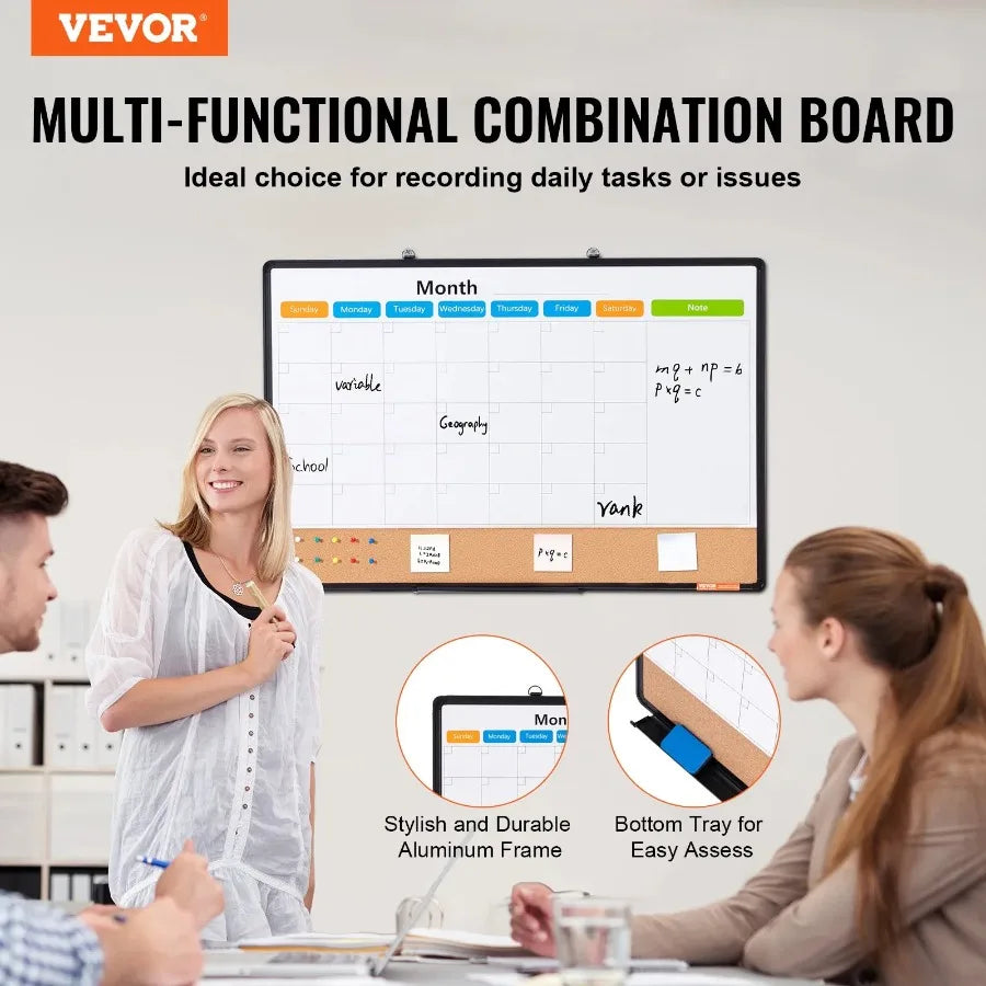 36x 24 Monthly Calendar Whiteboard and Cork Board Combo with Aluminum Frame