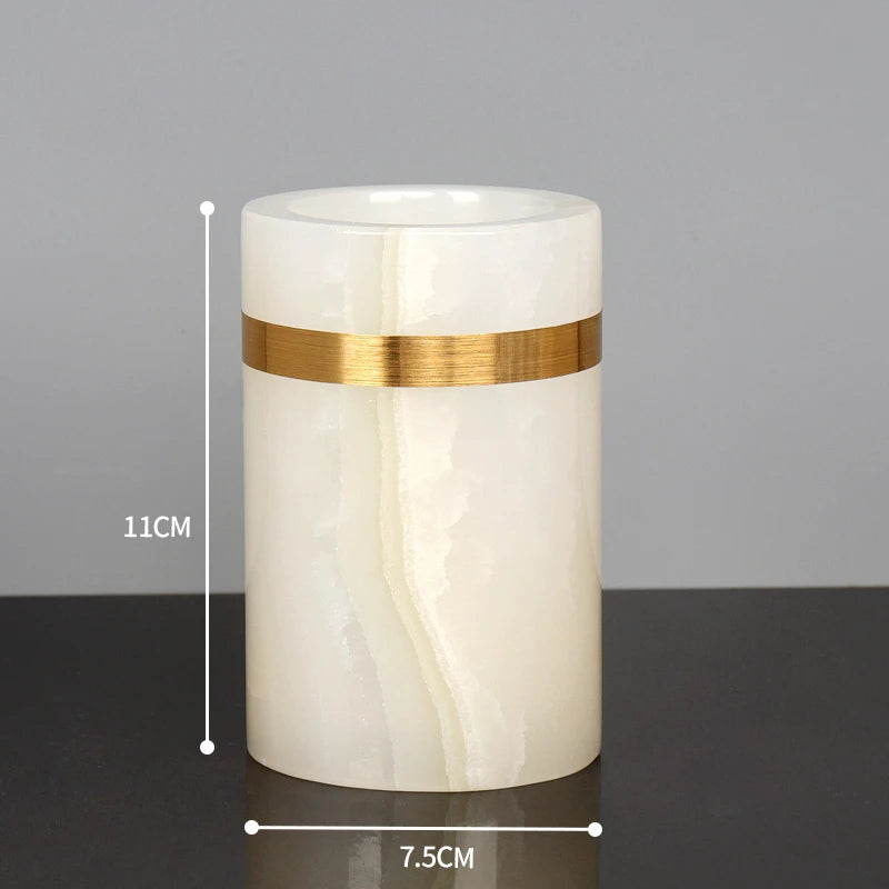 White Onyx Natural Marble Bathroom Accessories Gold Luxury Soap Dispenser Cotton Swab Holder Toothbrush Holder Bathroom Set