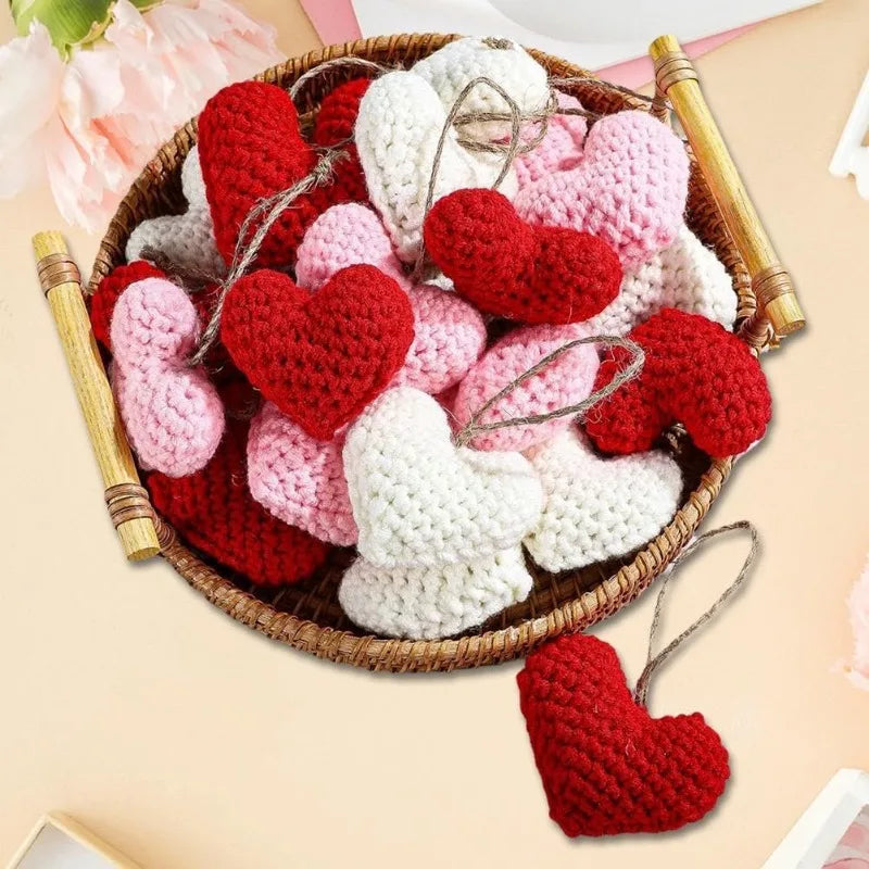 Handmade Crochet Heart Shaped Ornaments Valentine's Day Crochet Flower Bouquet DIY Clothing Shoes Socks Decorative Accessories