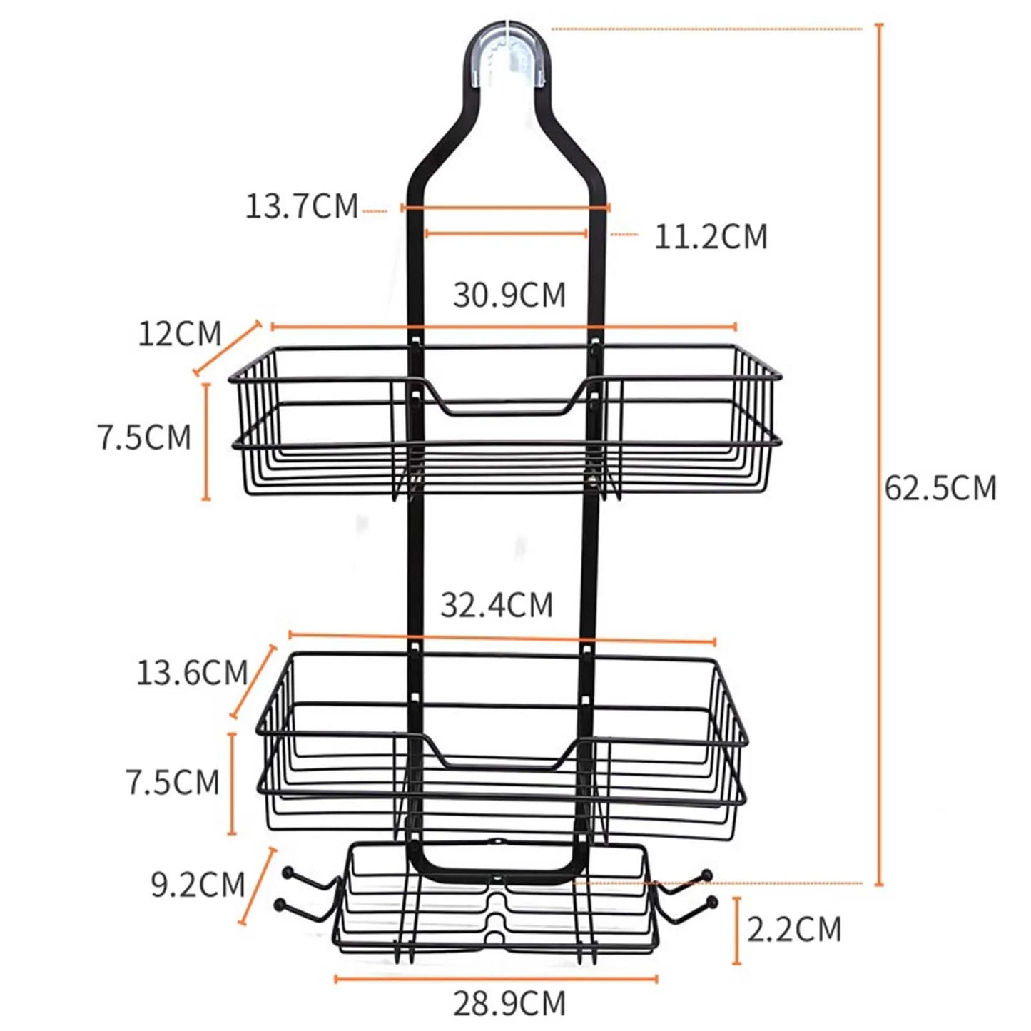 3-Tier Household Shower Shelves for Hanging Caddy Drilling Bathroom Storage No Drilling Rustproof Living Room Kitchen Organizer