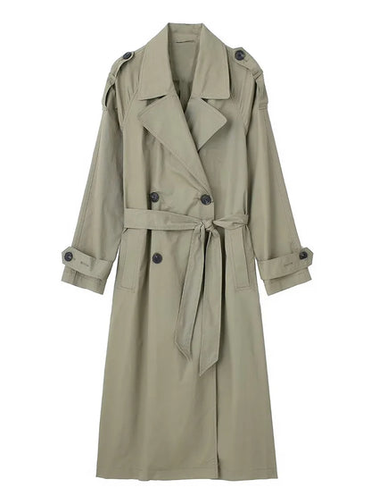 Women Trench Coat With Belt Solid Double Breasted