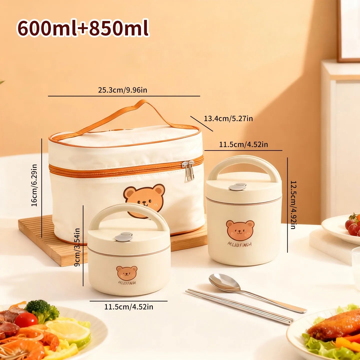 316 Stainless Steel Thermal Insulated Bento Lunch Box Leak Proof Little Bear Food Container With Handle For Kids Microwave Safe