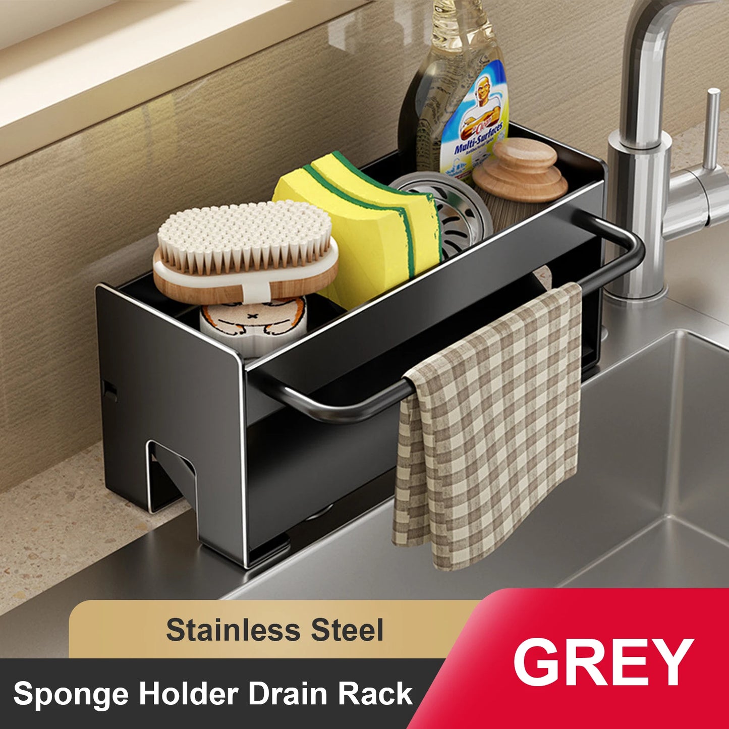 Kitchen Sponge Holder Stainless Steel Sink Drain Rack Soap Drainer Towel Rack Shelf Organiser bathroom Storage Accessories
