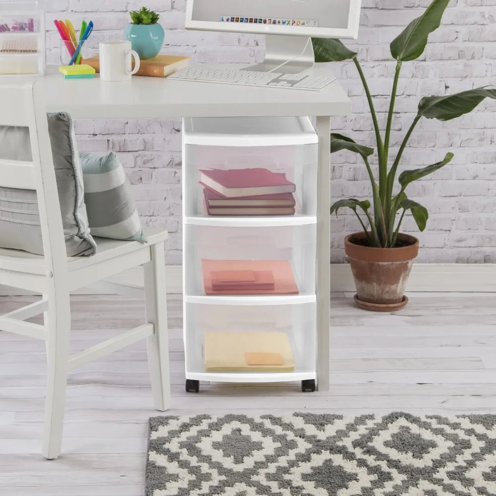 3 Drawer Trolley, White