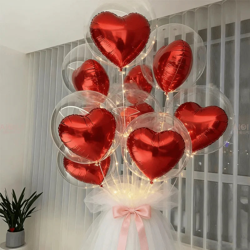 10pcs Transparent Bubble Balloon Set with Red Heart Foil Balloons Valentine's Day Birthday Wedding Party Decoration Photo Props
