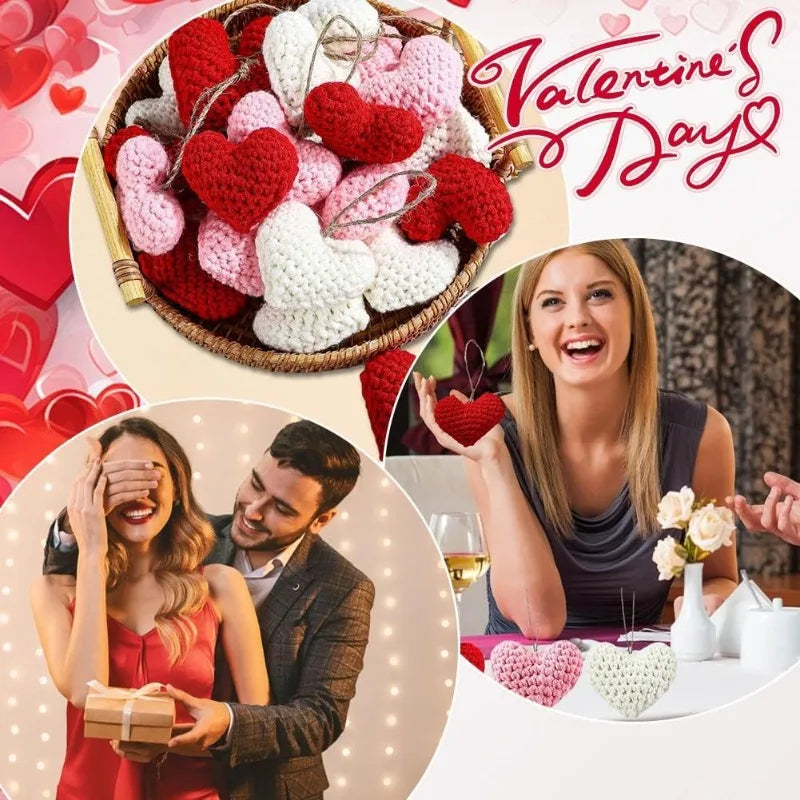 Handmade Crochet Heart Shaped Ornaments Valentine's Day Crochet Flower Bouquet DIY Clothing Shoes Socks Decorative Accessories