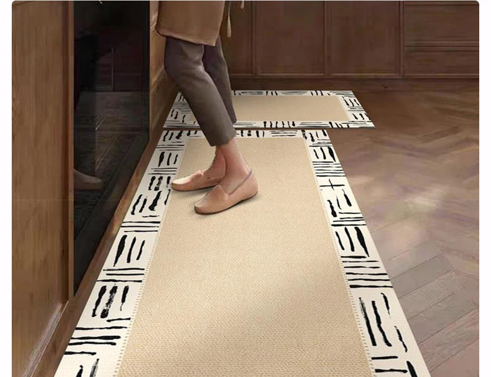 Kitchen Rug Pvc Waterproof Leather Carpet Beige Long Floor Mat Non-slip Oil-proof Home Decoration Vinyl Rugs Alfombras De Cocina