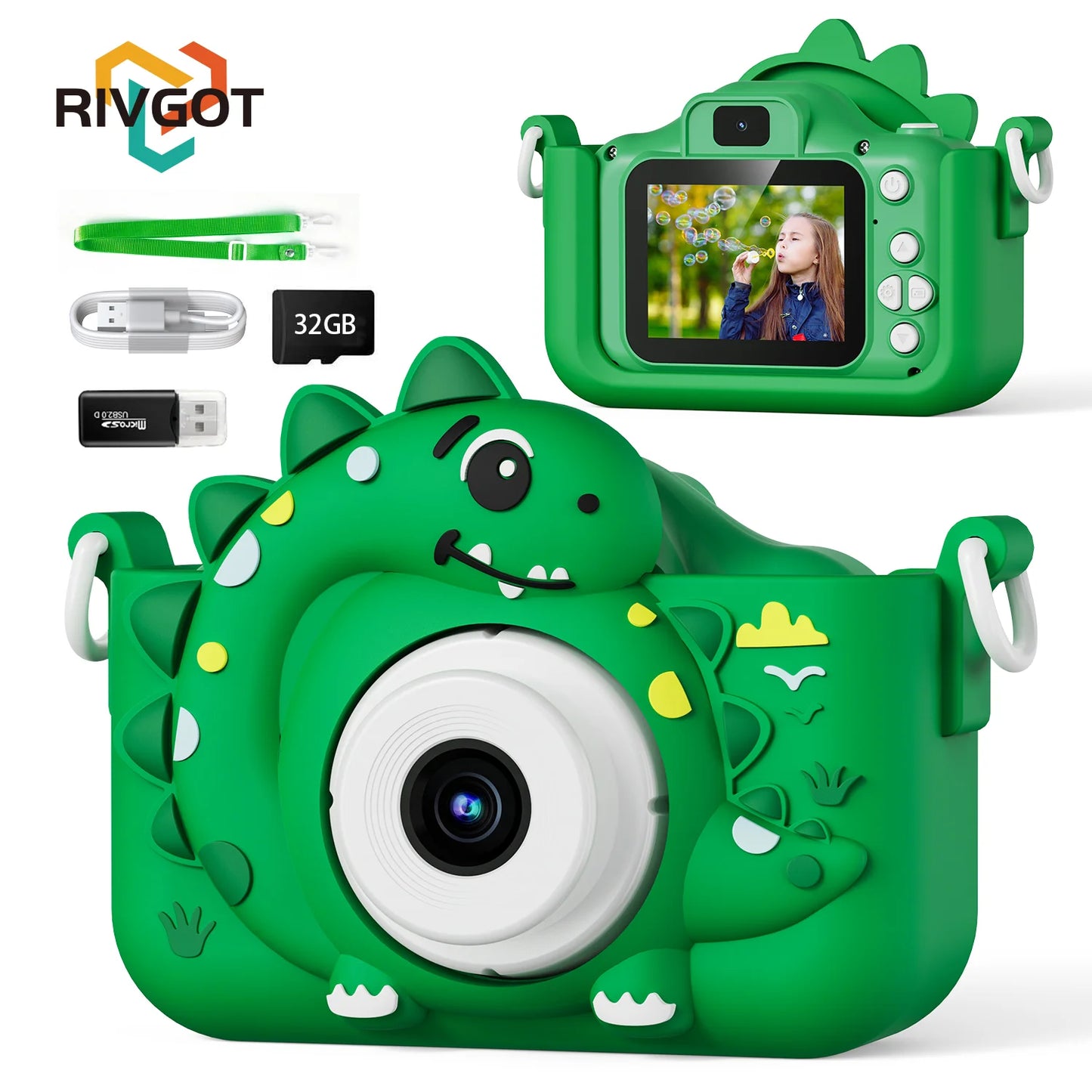 Kids Digital Camera with 32GB Card – 1080p HD Dinosaur Camera for Photography and Video, Gift for Boys and Girls