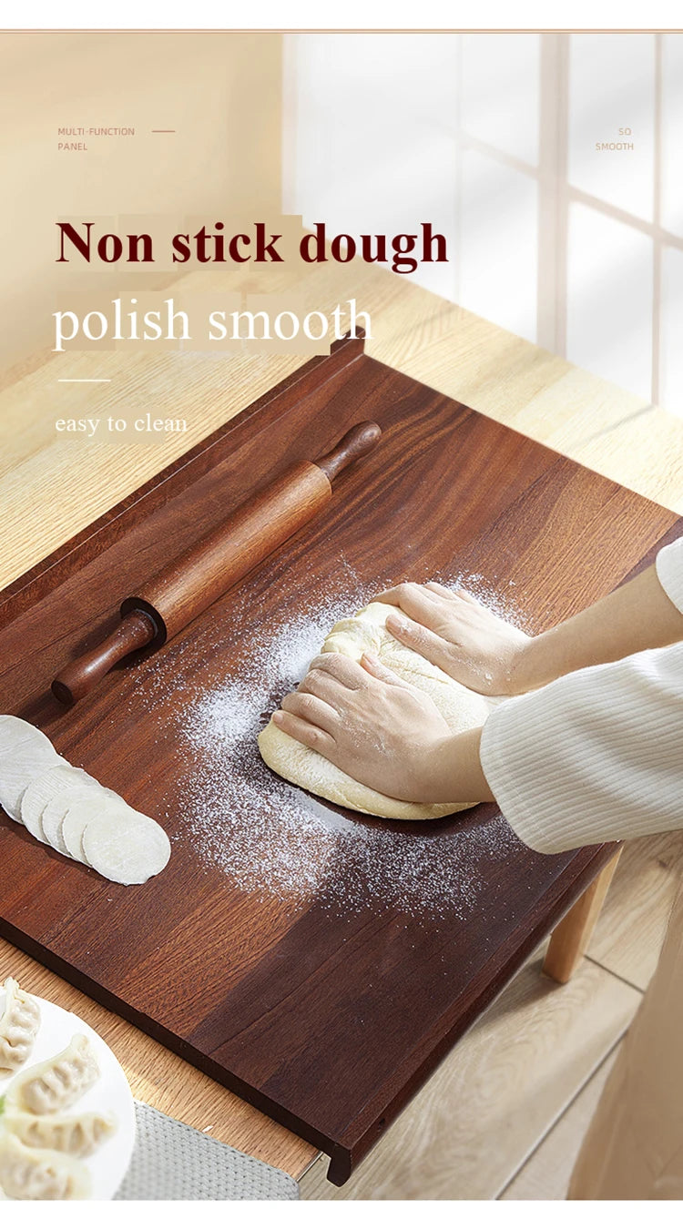 L-Baffle Ebony Wood Pastry Board, Large Dough Kneading Board with Anti-Spill Edge, Solid Wood Rolling Pin Butcher Block