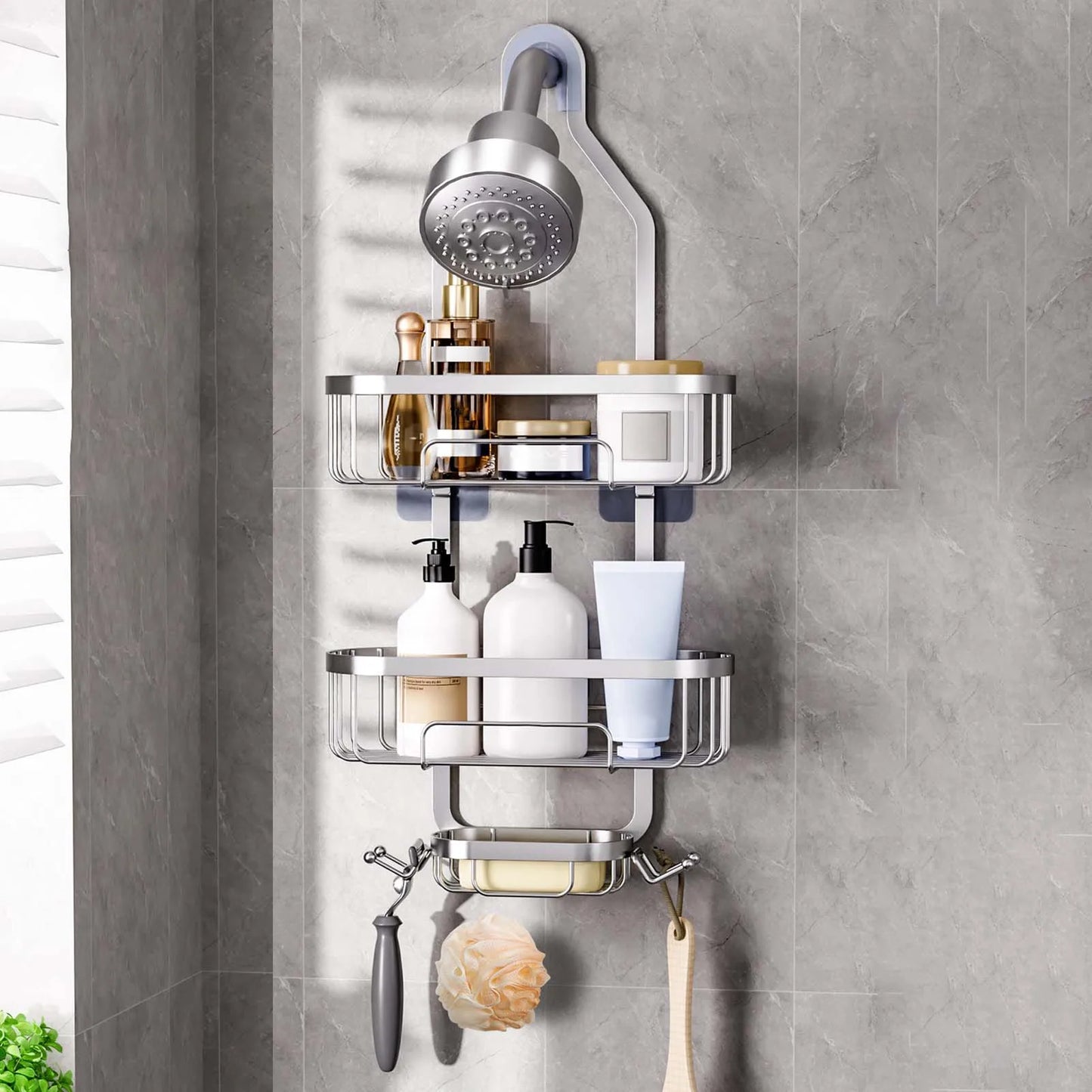 3-Tier Household Shower Shelves for Hanging Caddy Drilling Bathroom Storage No Drilling Rustproof Living Room Kitchen Organizer