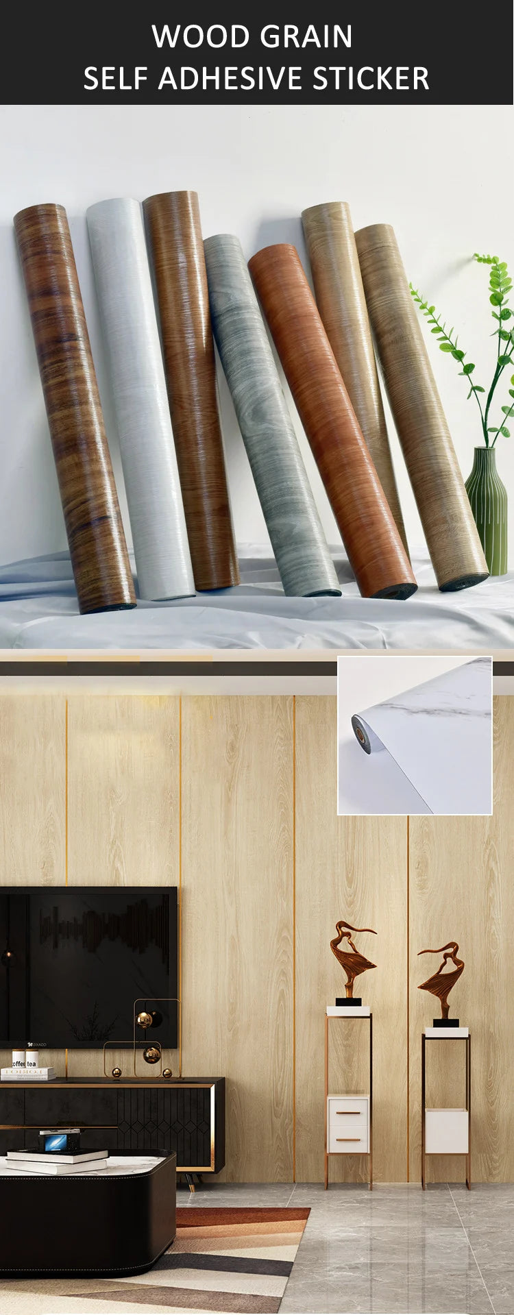 3M/10M Wood Grain Floor Stickers Anti-solid Wood Moisture-proof Waterproof Home Decoration Cabinet Renovation Home Wallpaper