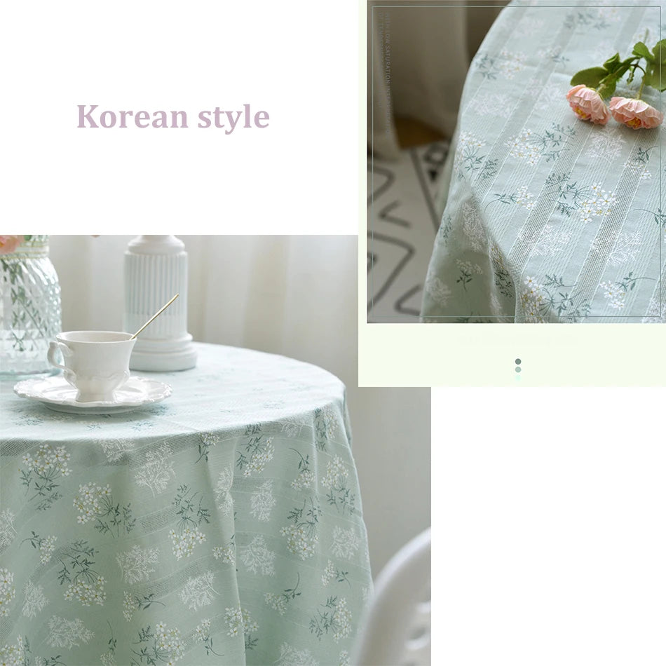 Korean Style Daisy Tassels Cotton Floral Table Cloth
