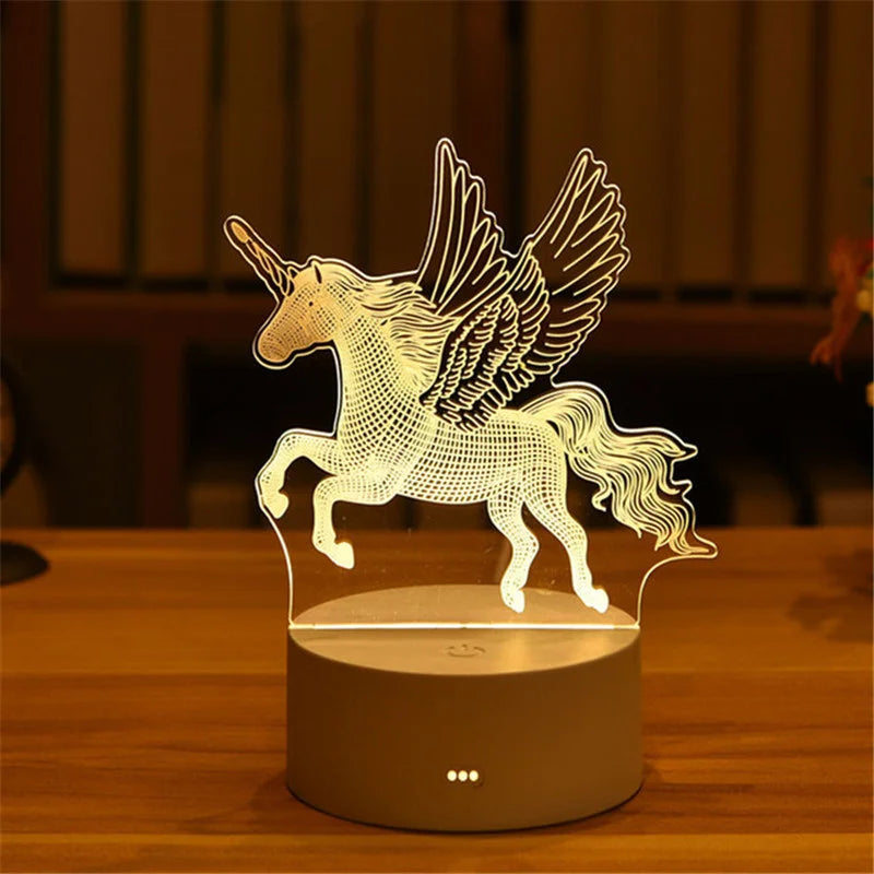 1pc USB Operated Night Light Creative 3D Acrylic Bedroom Bedside LED Table Lamp Ornaments Christmas Holiday Birthday Event Gift