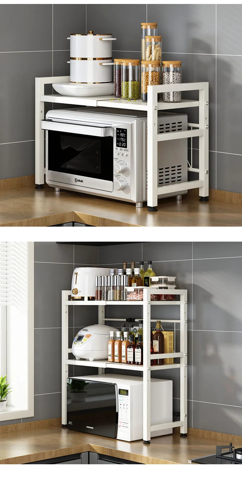 Retractable Multi-Functional Kitchen Rack Table Microwave Stove Rack Stove Cabinet Storage Rack Rice Cooker Storage Rack