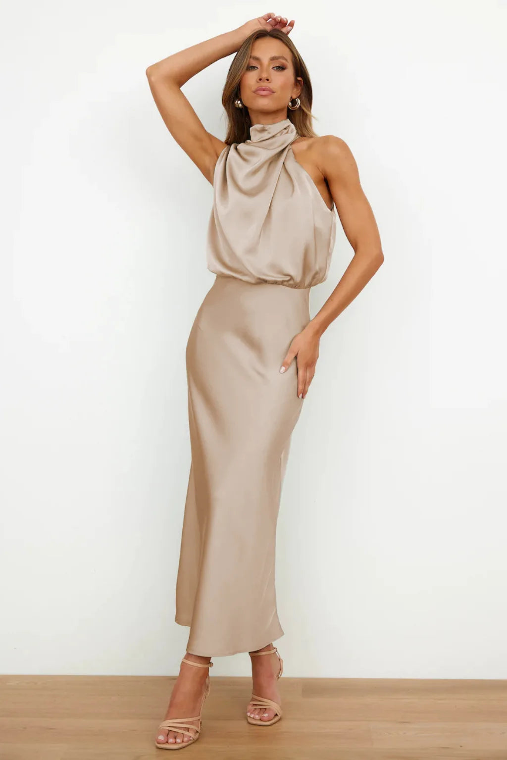 Summer High-End Silk Satin Sleeveless Long Dress Women Fashion Elegant Celebrity Dresses Evening Dress Party Clothes Ladies