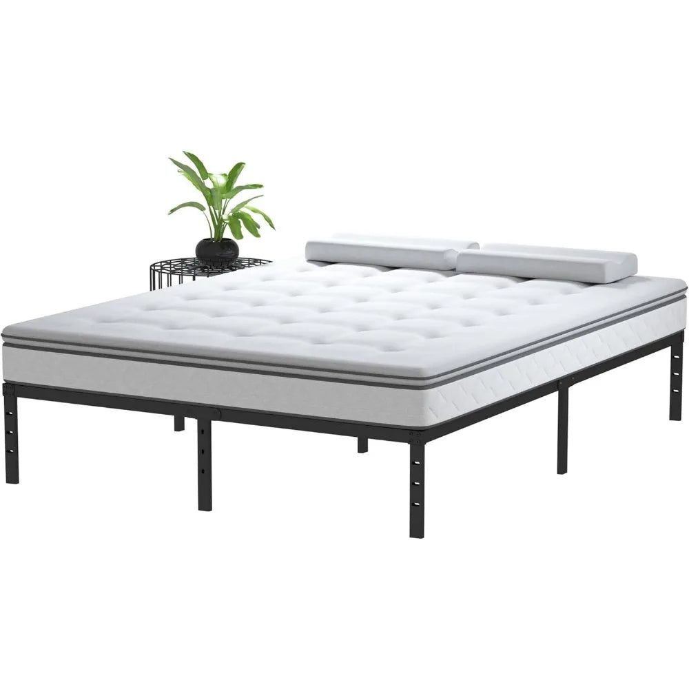 Heavy Duty Queen Platform Metal Bed Frame Support Up to 3000 lbs, Easy Assembly, Noise Free, Black